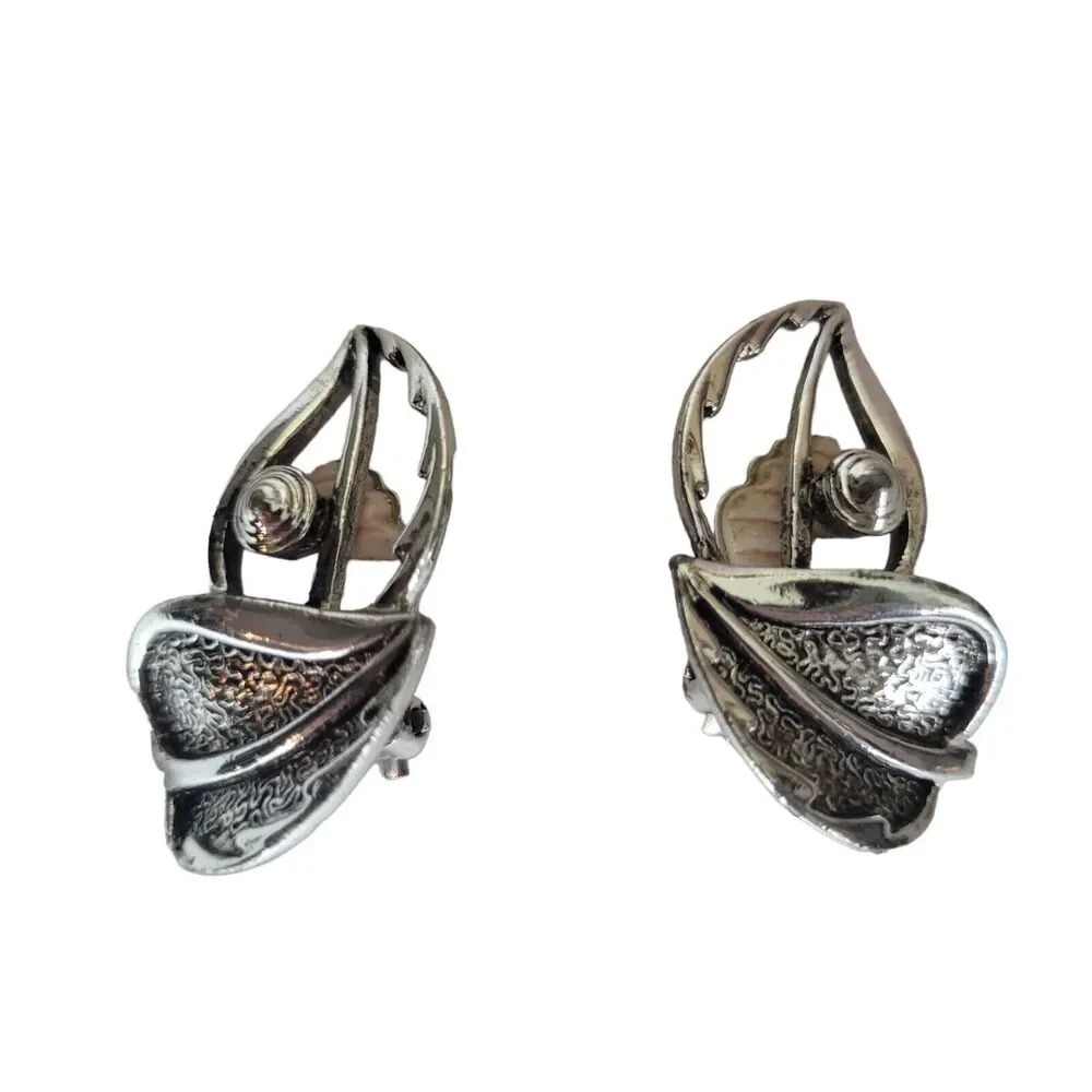 Vintage Silvertone Designer Sarah Coventry Fall Leaves Leaf‎ Clip On Earrings